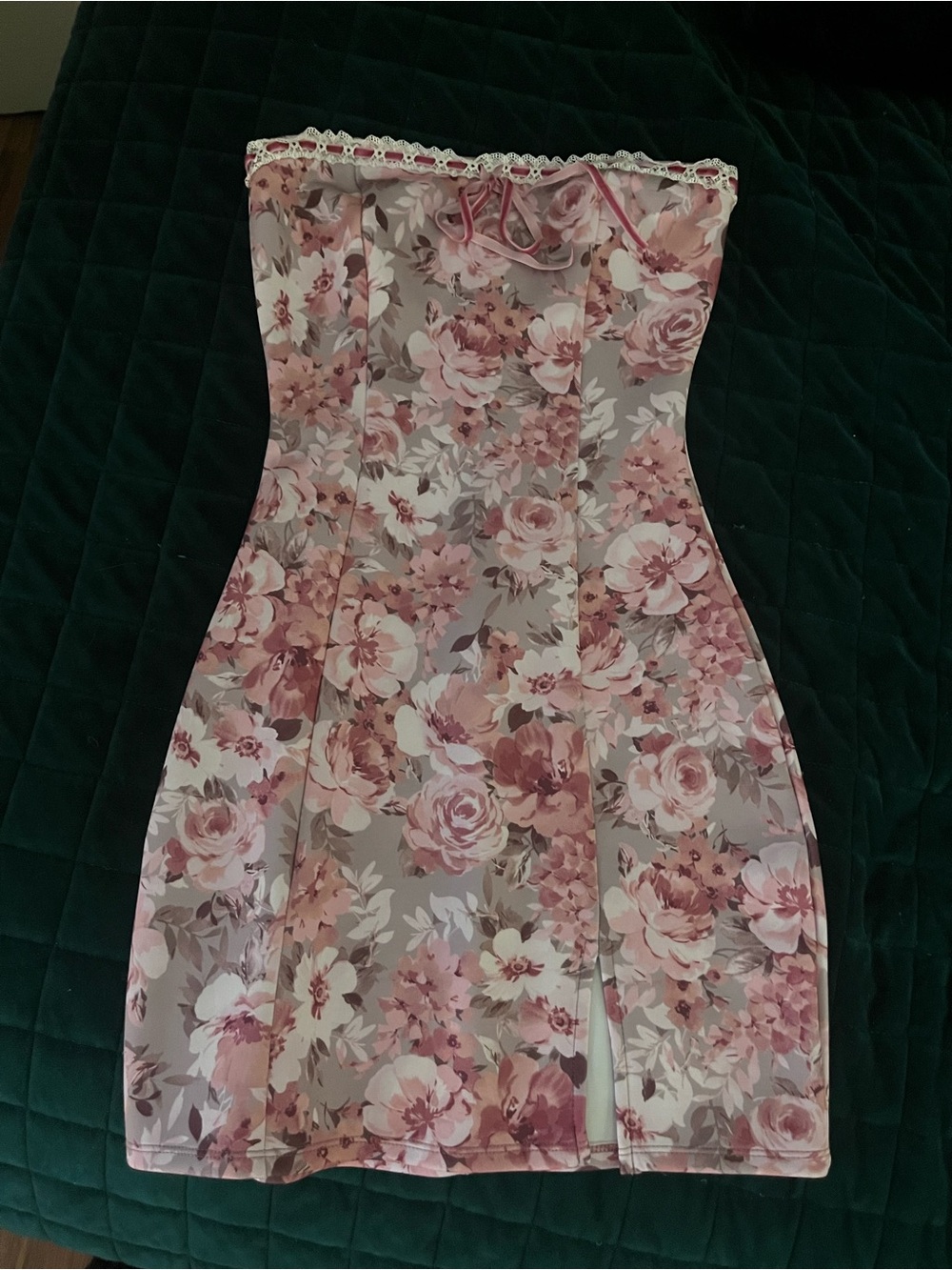Windsor Strapless Floral Bodycon Dress in Pink and Taupe